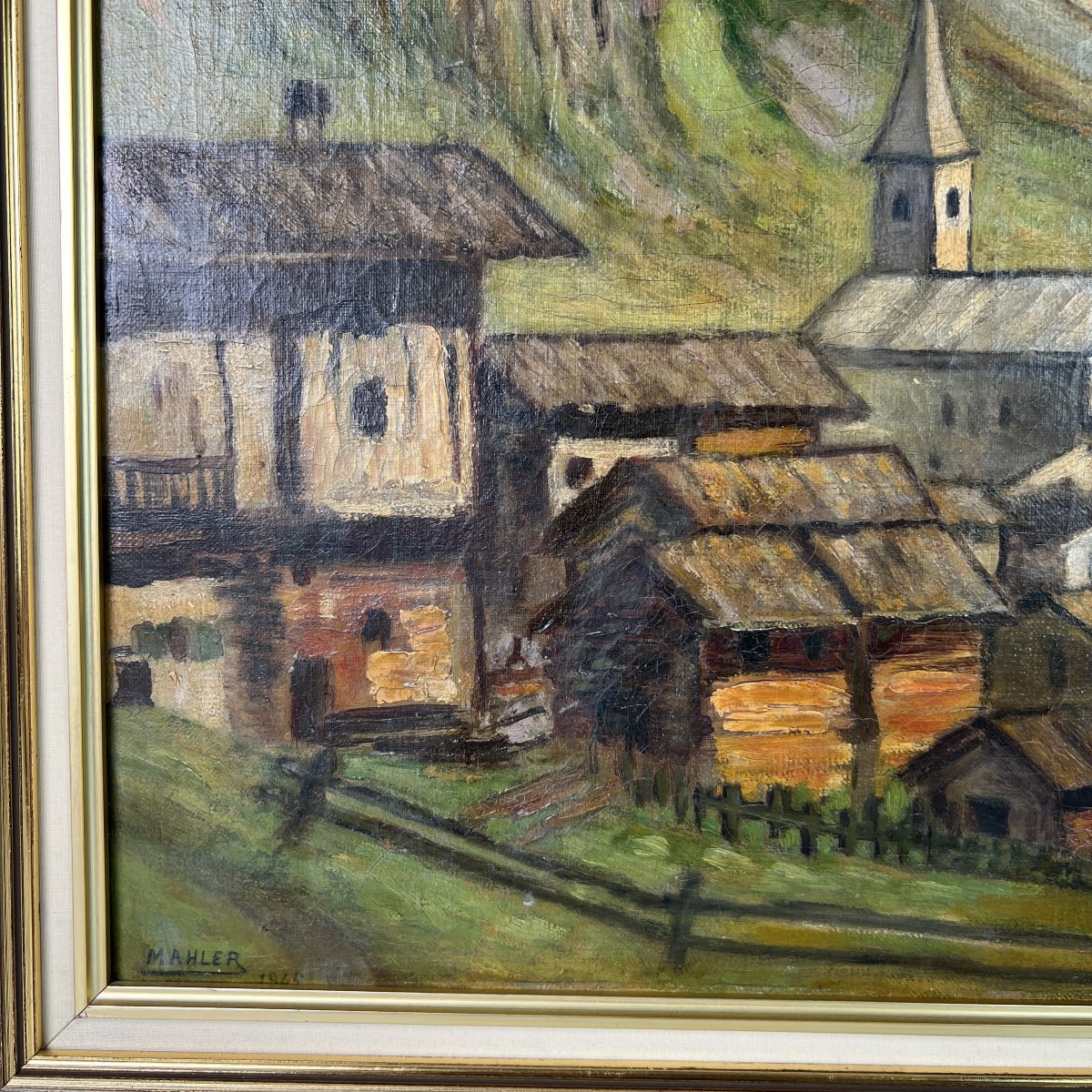 Tableau, Huile sur toile, Mahler 1945, village de montagne, Cervin, Valais, Zermatt-photo-3