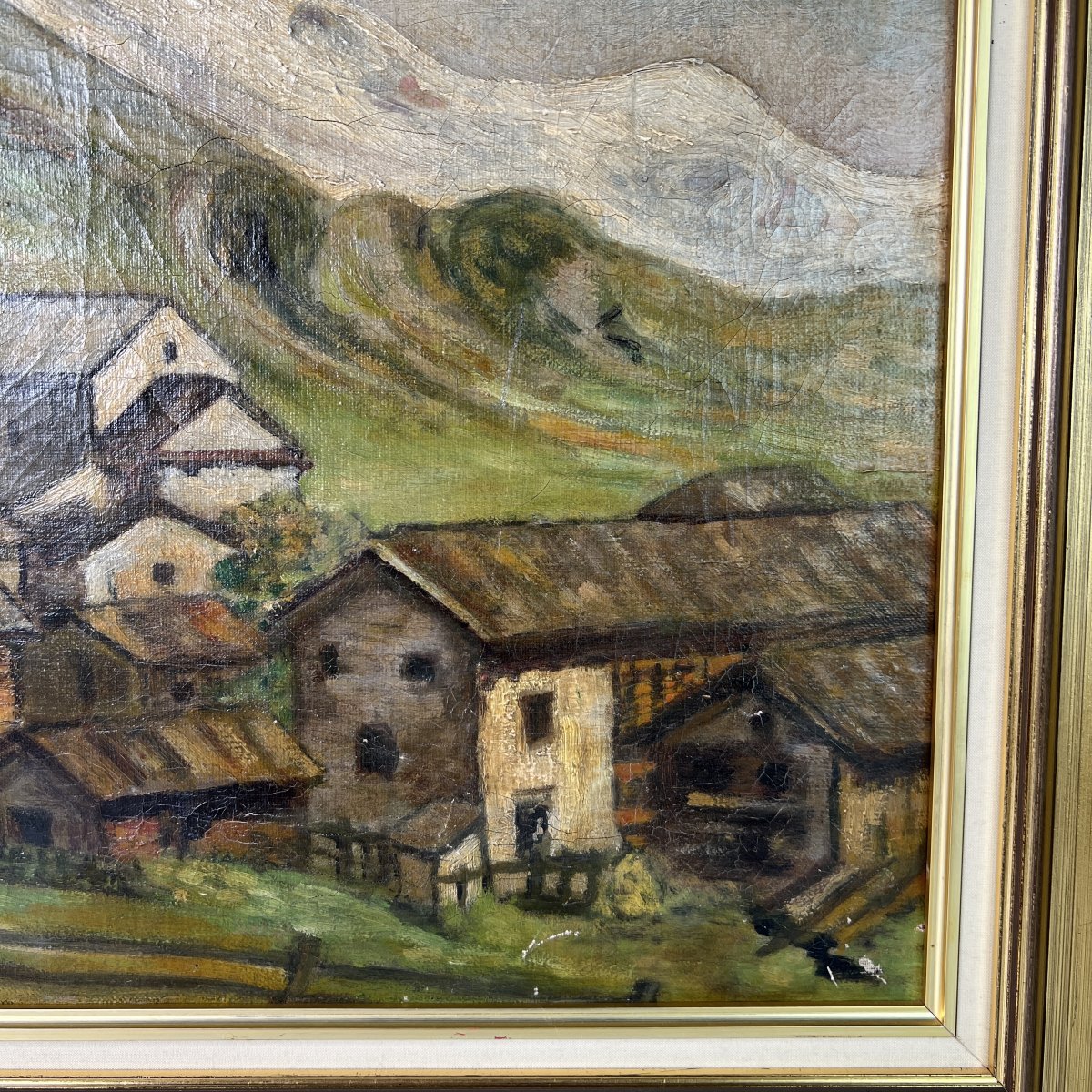 Tableau, Huile sur toile, Mahler 1945, village de montagne, Cervin, Valais, Zermatt-photo-1