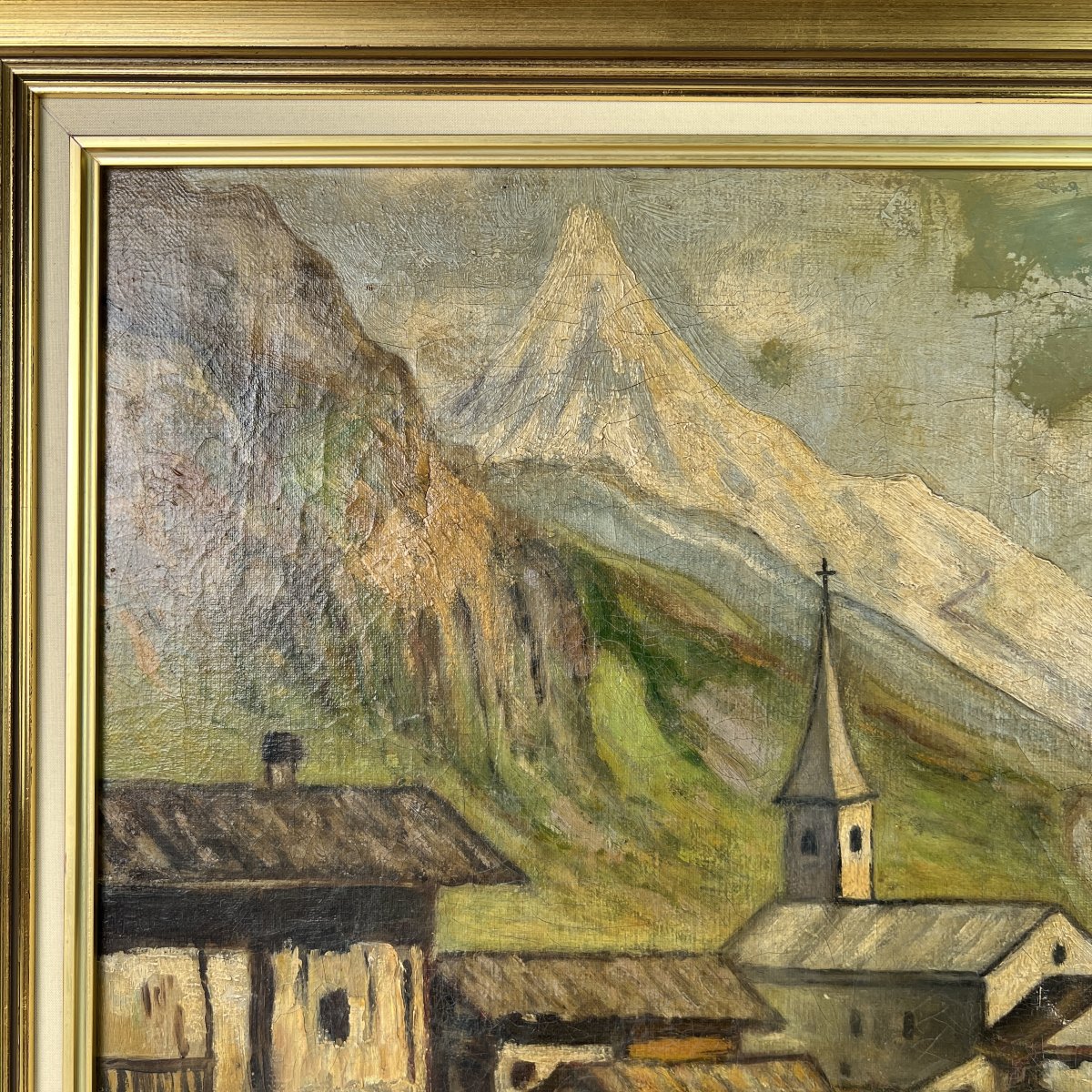 Tableau, Huile sur toile, Mahler 1945, village de montagne, Cervin, Valais, Zermatt-photo-2