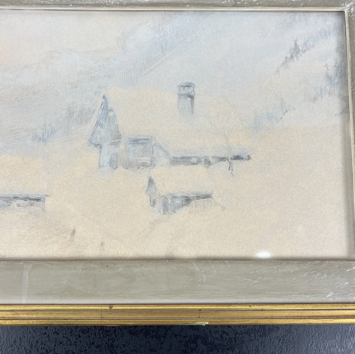 André Artigue (1879-1956), chalets sous la neige en Chartreuse, technique mixte sur papier-photo-3