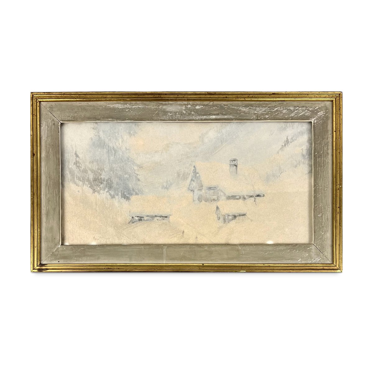 André Artigue (1879-1956), chalets sous la neige en Chartreuse, technique mixte sur papier