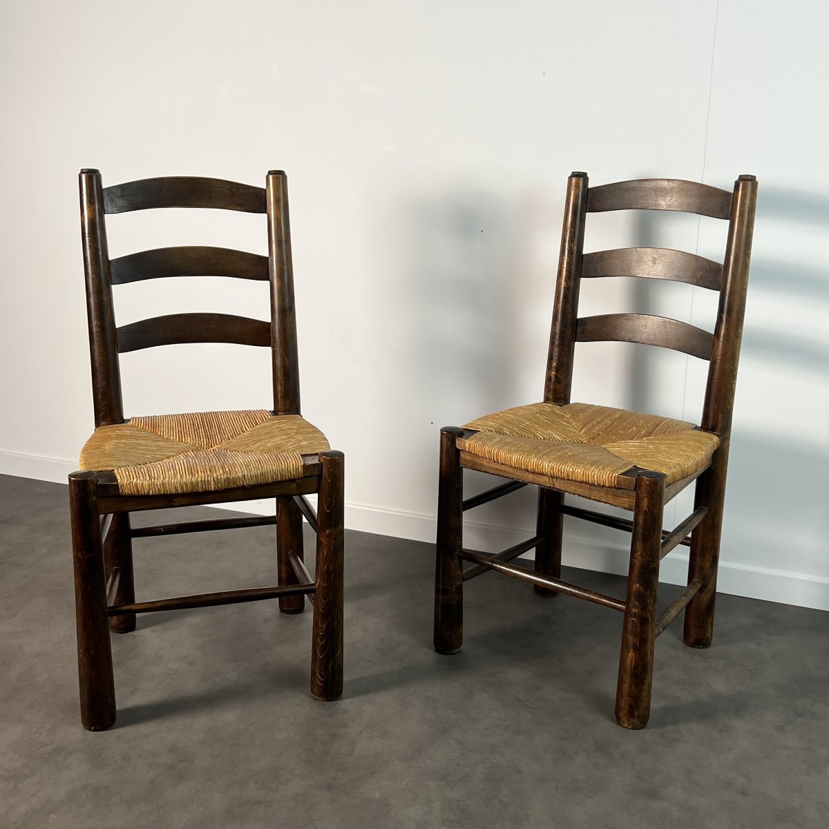 Paire de chaises paillées - Georges Robert, France vers 1950 Design brutaliste-photo-2