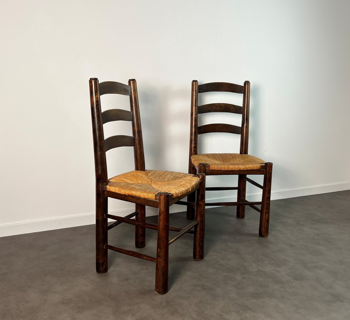 Paire de chaises paillées - Georges Robert, France vers 1950 Design brutaliste-photo-3