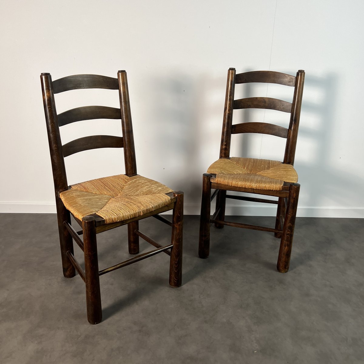 Paire de chaises paillées - Georges Robert, France vers 1950 Design brutaliste-photo-4