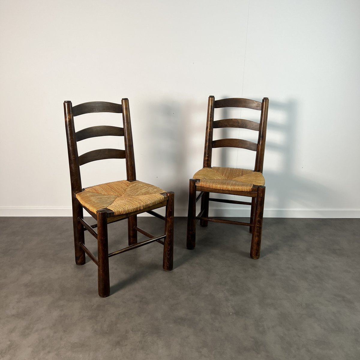 Paire de chaises paillées - Georges Robert, France vers 1950 Design brutaliste-photo-1