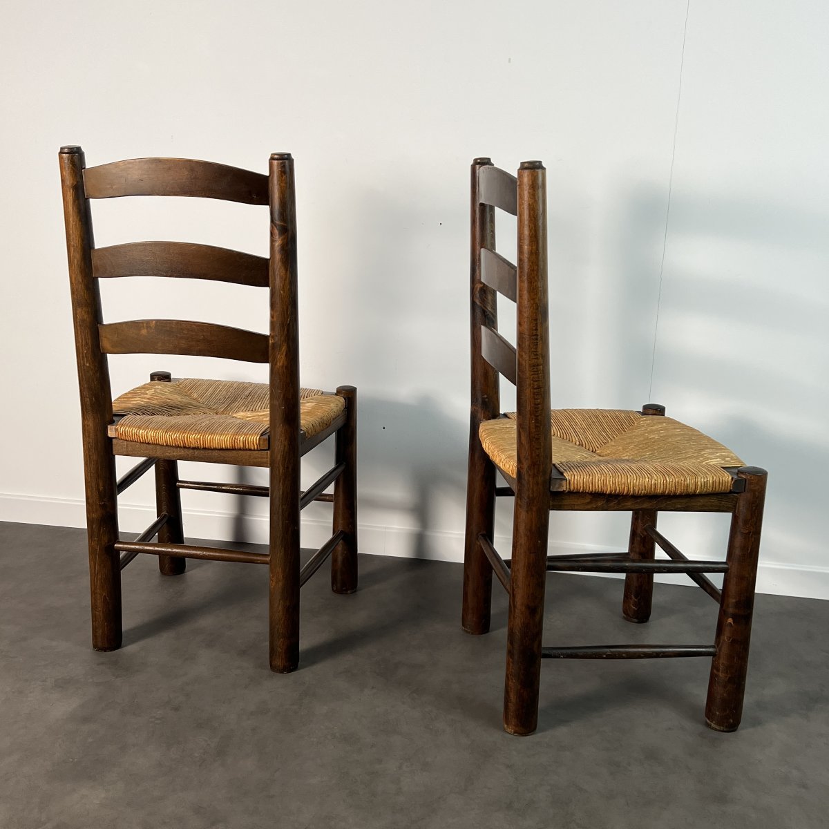 Paire de chaises paillées - Georges Robert, France vers 1950 Design brutaliste-photo-3