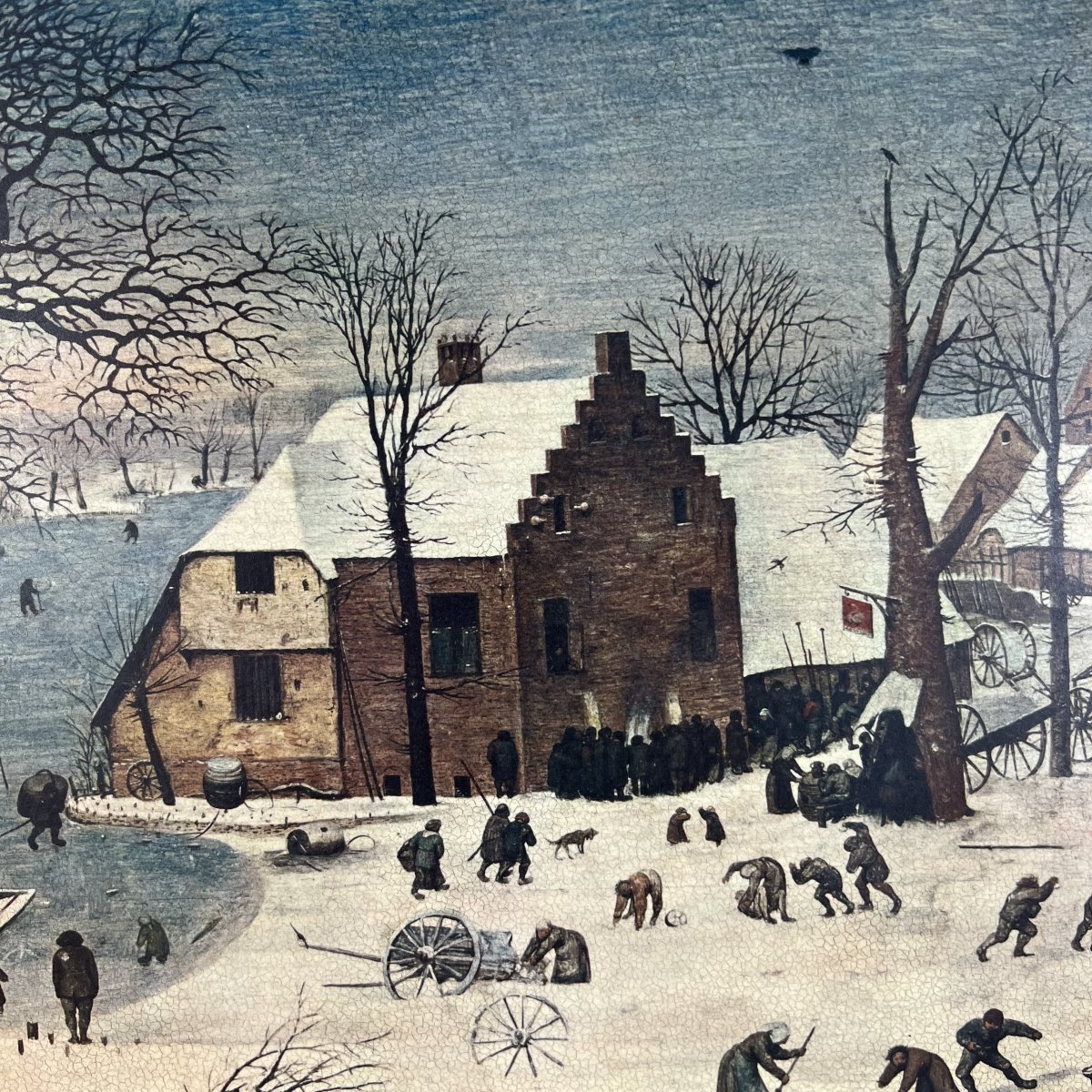 Reproduction, The Census At Bethlehem After Pieter Bruegel The Elder, Print On Panel, Oak Frame-photo-2