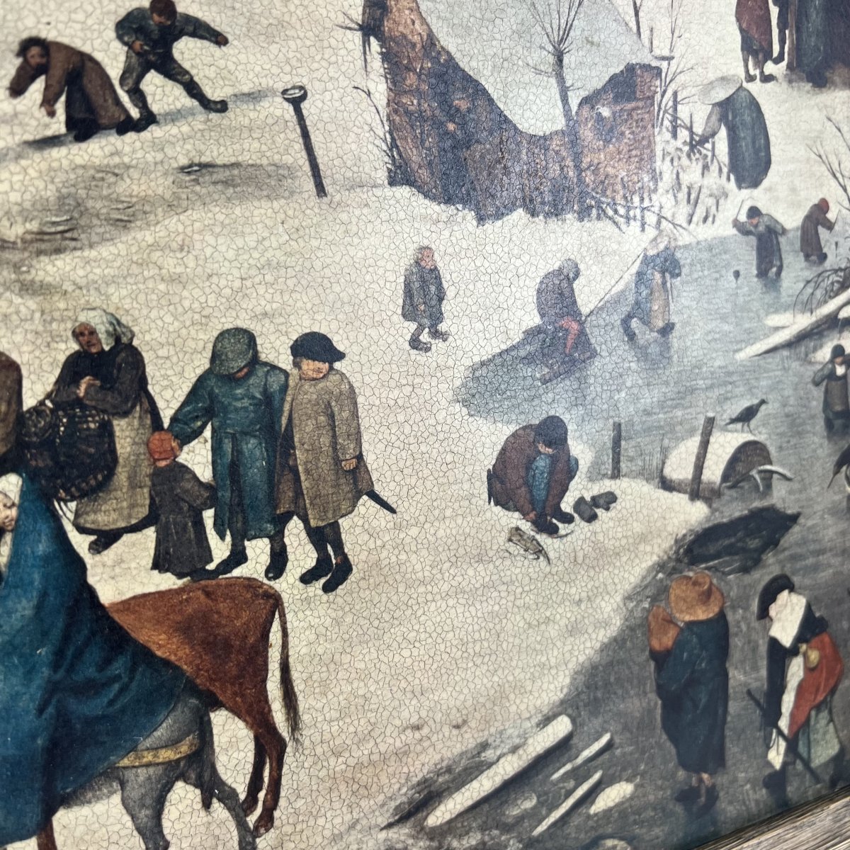 Reproduction, The Census At Bethlehem After Pieter Bruegel The Elder, Print On Panel, Oak Frame-photo-4