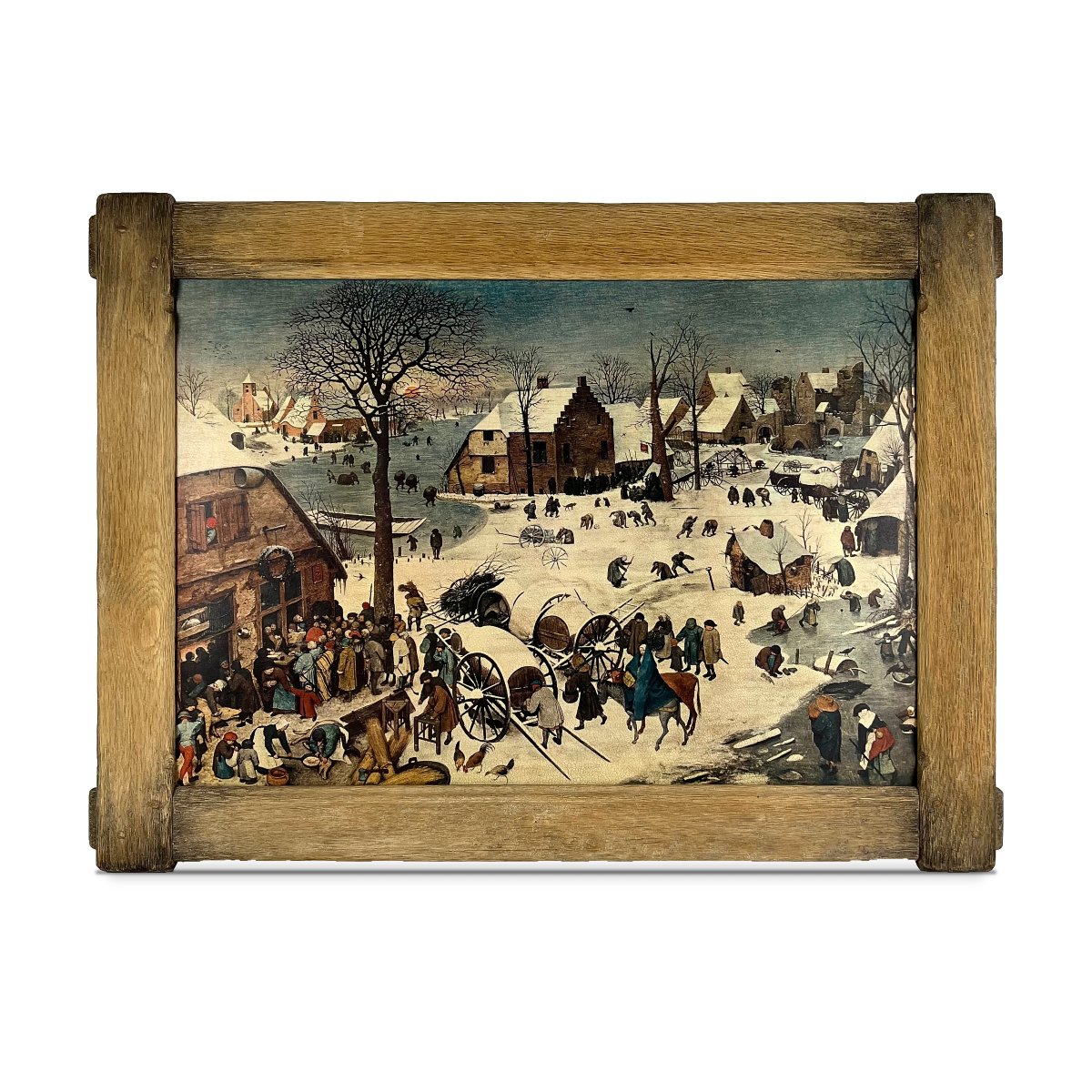 Reproduction, The Census At Bethlehem After Pieter Bruegel The Elder, Print On Panel, Oak Frame