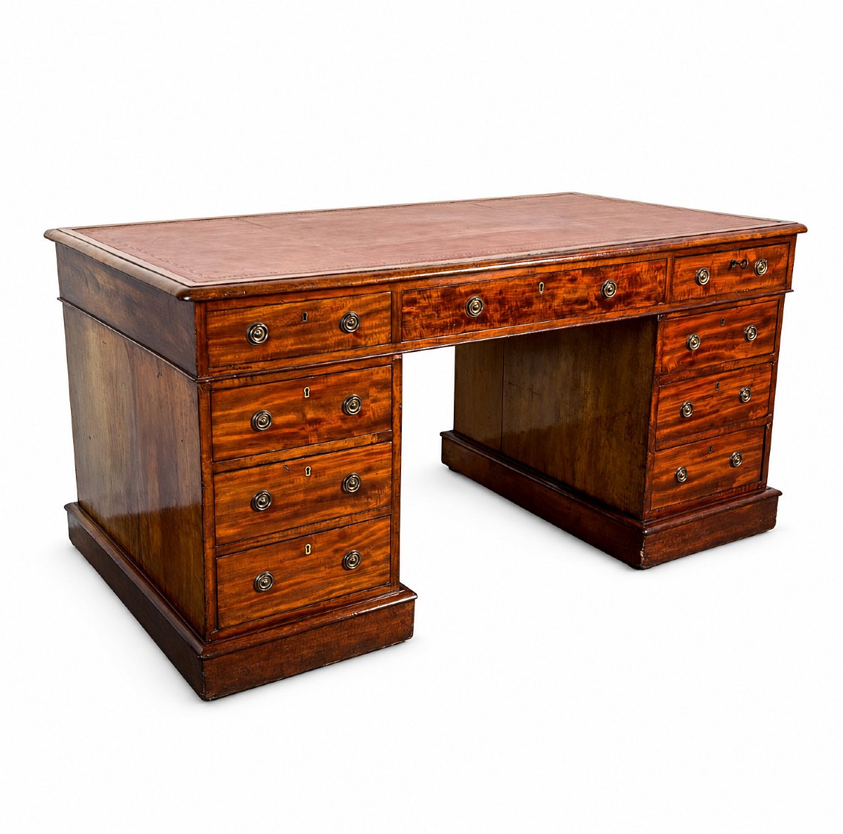 Pedestal desk, bureau à caissons en acajou, époque victorienne, Angleterre XIXe siècle