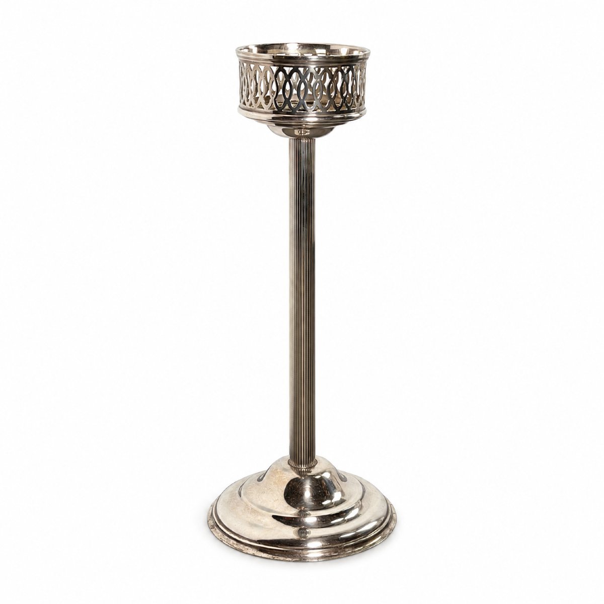 Porte-seau à champagne en métal argenté, Orfèvrerie Potfer Paris, colonne cannelée, sellette