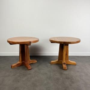 Pair Of Antique Round Coffee Tables In The Perriand Or Daumiller Design Style, Alpin Furniture