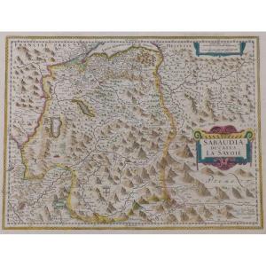 Carte Sabaudia Ducatus La Savoié Gravure aquarellée Judocus HONDIUS 17ème siècle