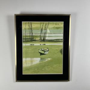 Lithographie René GENIS (1922 - 2004) Paysage marin marée basse 85 x 69 cm