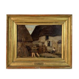 Oil On Canvas - Painting By Adolphe Appian - Farmyard, France Lyon School 19th Century