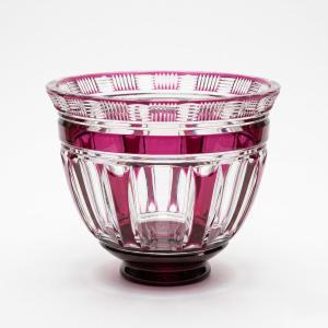 Crystal Planter And Centerpiece Vase, Cut Crystal Lined With Amethyst, Attributed To Saint-louis