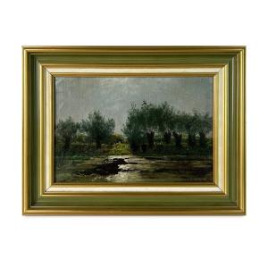 Tableau, paysage, Claudius Peyrache (1860-1940), saules au bord de l'eau, huile sur toile