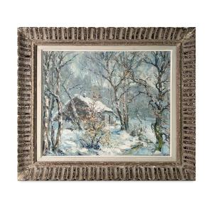 Charles Wellens, Belgium, 1889–1959, Winter Landscape, Oil On Canvas, Ca. 1940