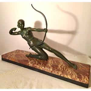 Salvatore Melani (1902-1934), "woman Shooting An Arc", Bronze Sculpture And Marble Terrace