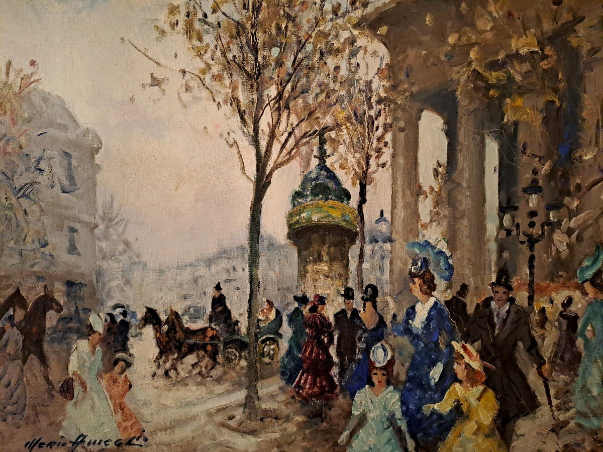 Mério AMEGLIO (1897-1970), Huile sur Toile, Paris Boulevard des Capucines-photo-2