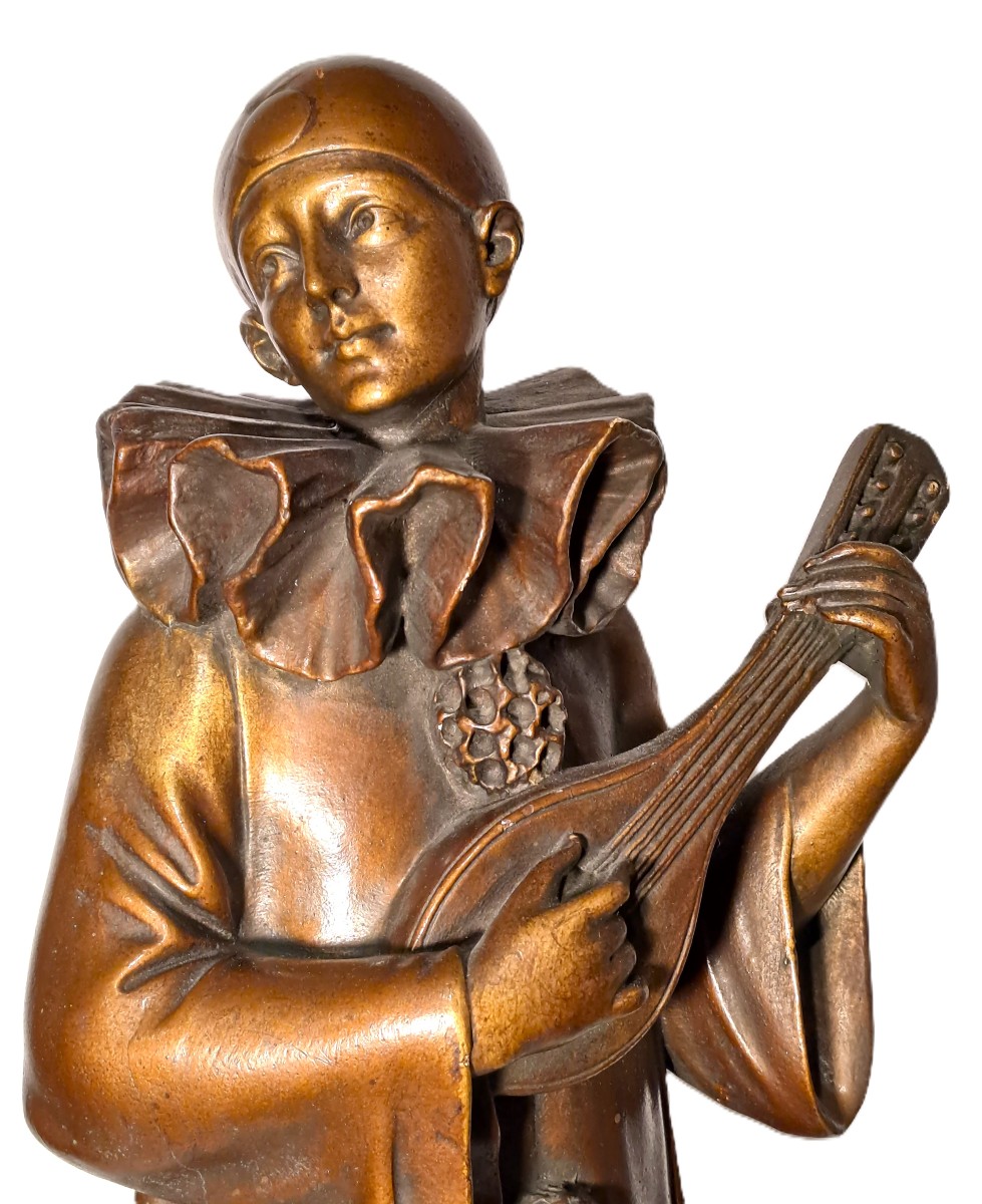 Adolfo Cipriani, Serenade, Pierrot Sculpture With Mandolin-photo-2