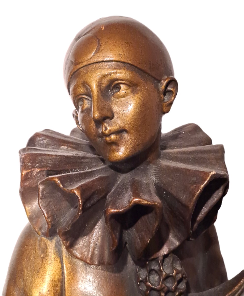 Adolfo Cipriani, Serenade, Pierrot Sculpture With Mandolin-photo-3