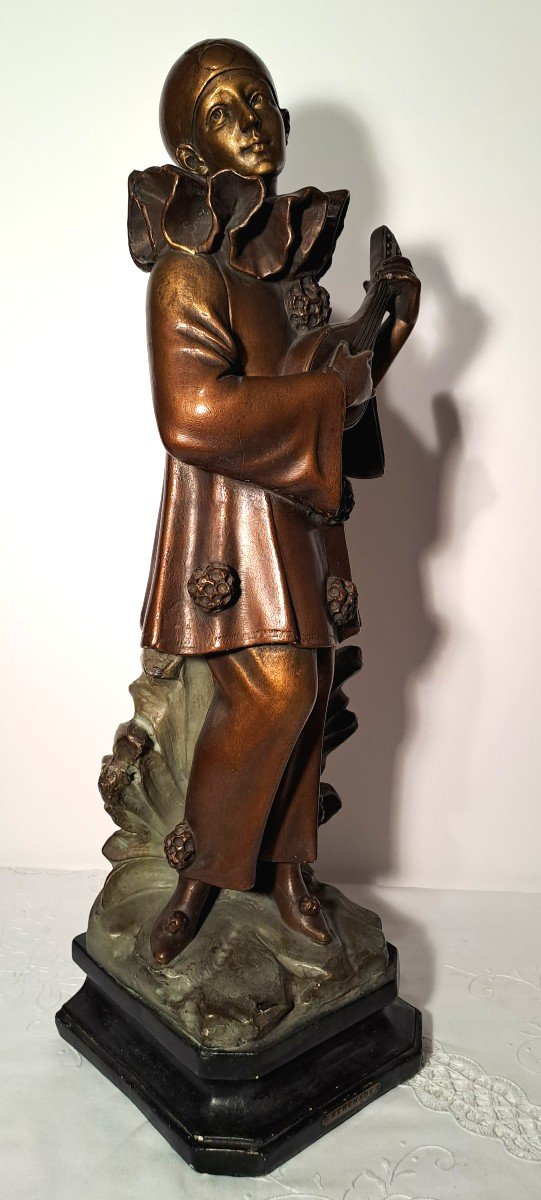 Adolfo Cipriani, Sérénade, Sculpture De Pierrot à La Mandoline-photo-5