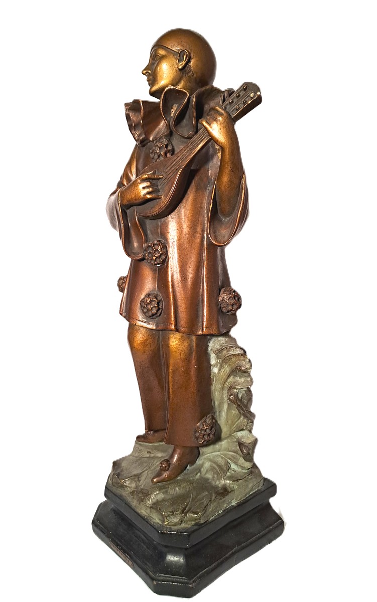 Adolfo Cipriani, Serenade, Pierrot Sculpture With Mandolin-photo-1