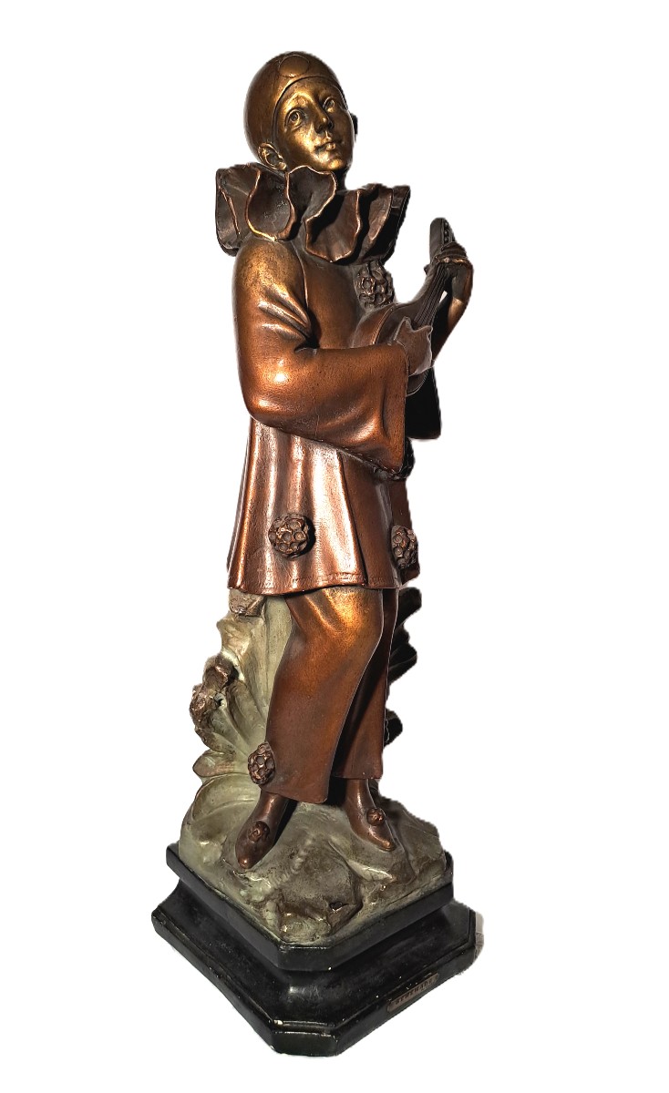 Adolfo Cipriani, Serenade, Pierrot Sculpture With Mandolin-photo-7