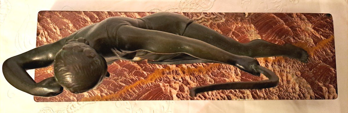 Salvatore MELANI (1902-1934), "Femme tirant à l'arc", Sculpture en Bronze et Terrasse en Marbre-photo-4