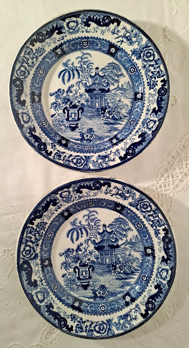 Rare Pair Of Creil And Montereau Plates, Pagoda Model, Late 19th Century-photo-2