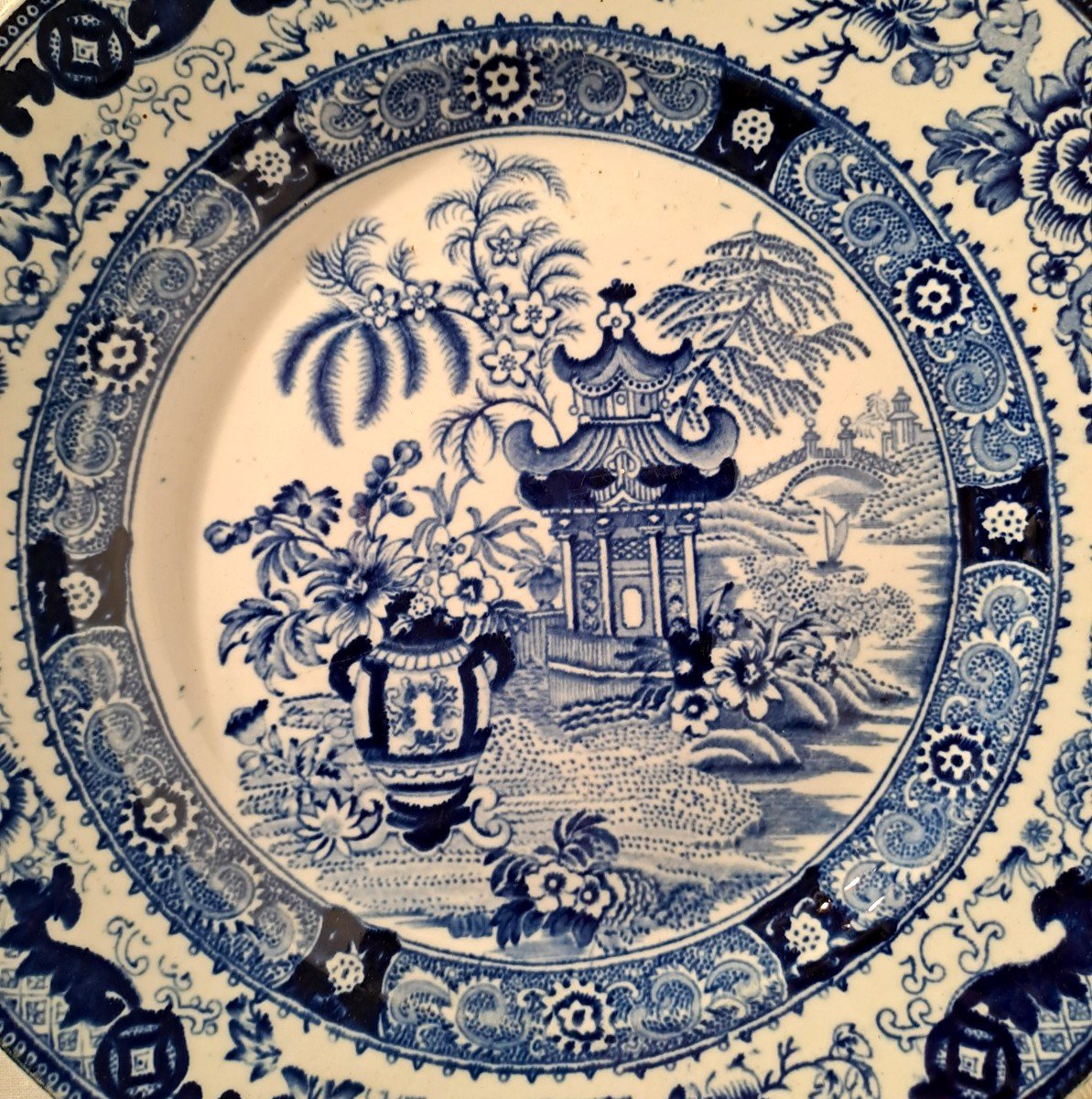 Rare Pair Of Creil And Montereau Plates, Pagoda Model, Late 19th Century-photo-3