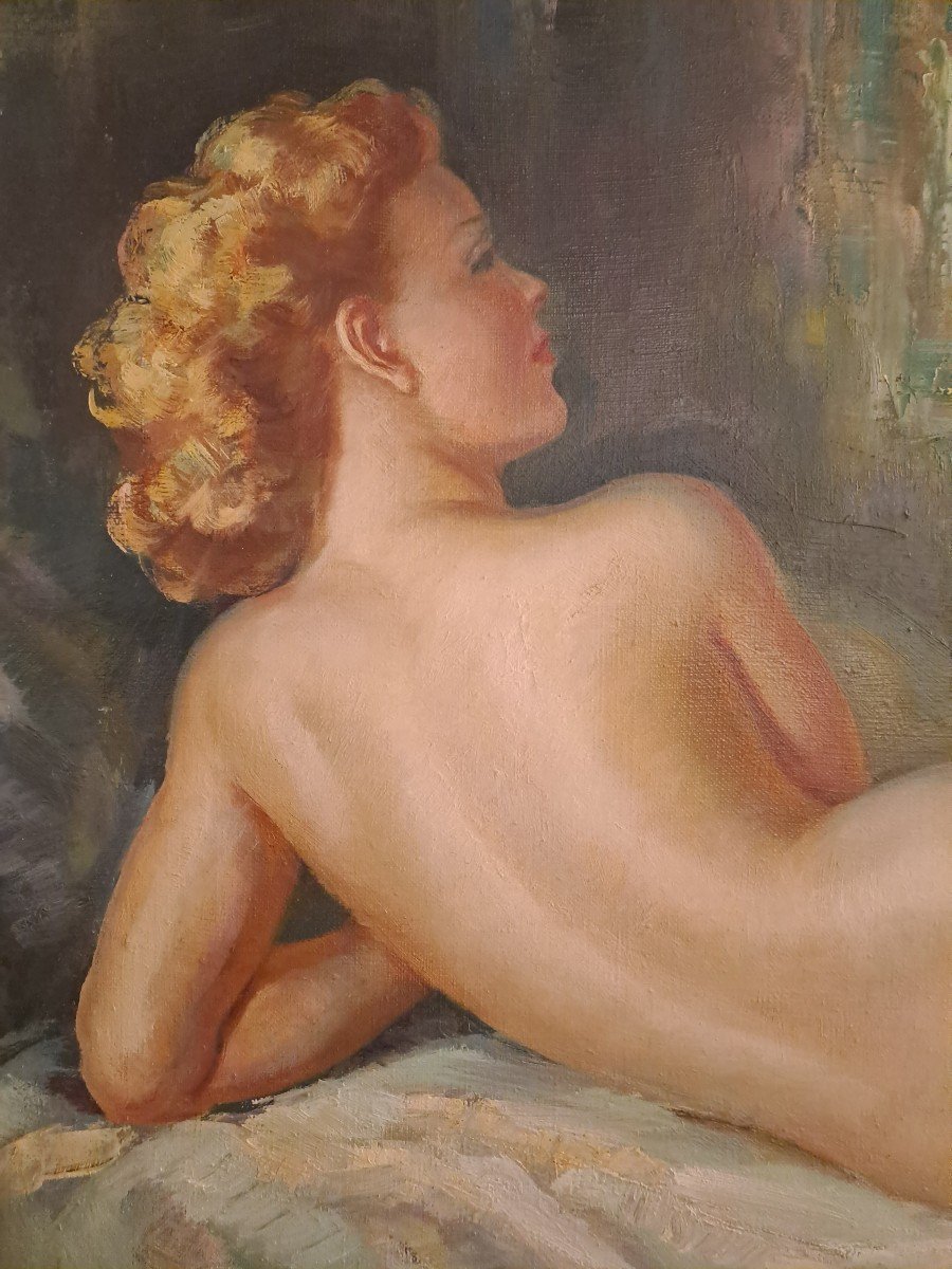 Albert Genta (1901-1989), Oil On Canvas "the Model", Mid 20th Century-photo-3