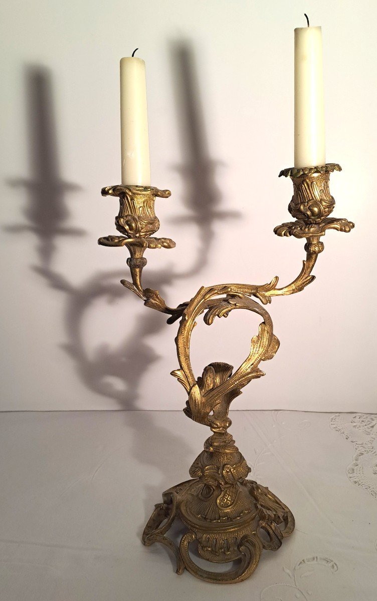 Pair Of Gilt Bronze Candelabras In The Louis XV Style, 19th Century-photo-2