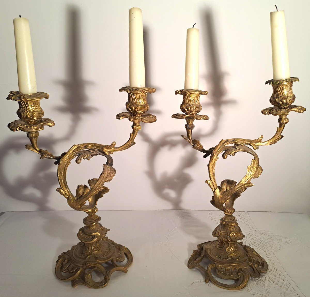 Pair Of Gilt Bronze Candelabras In The Louis XV Style, 19th Century