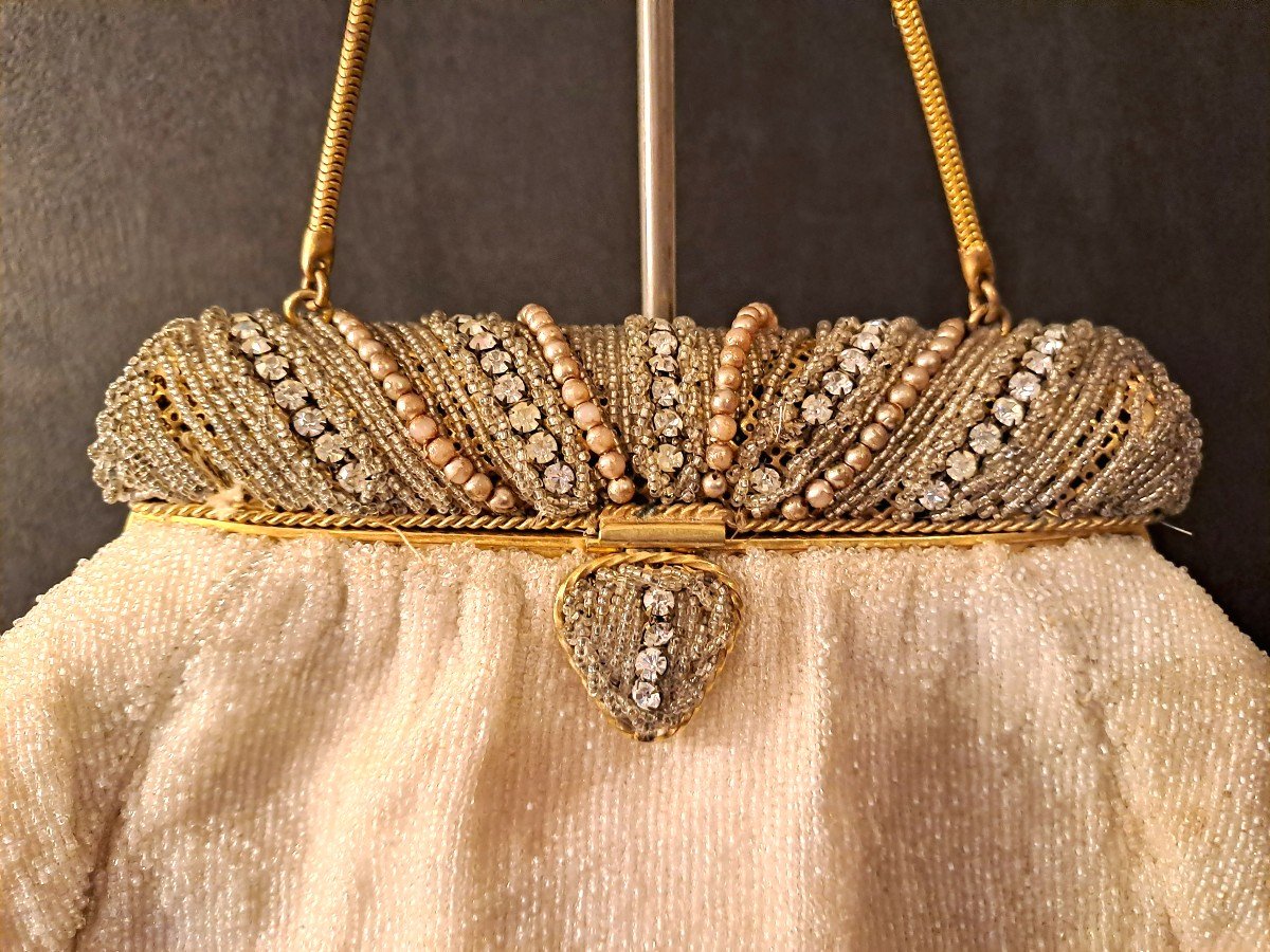 Purse Or Evening Purse In Pearls And Strass, Art Deco Style-photo-2