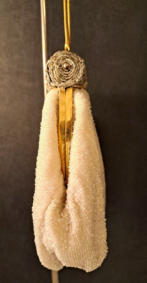 Purse Or Evening Purse In Pearls And Strass, Art Deco Style-photo-3