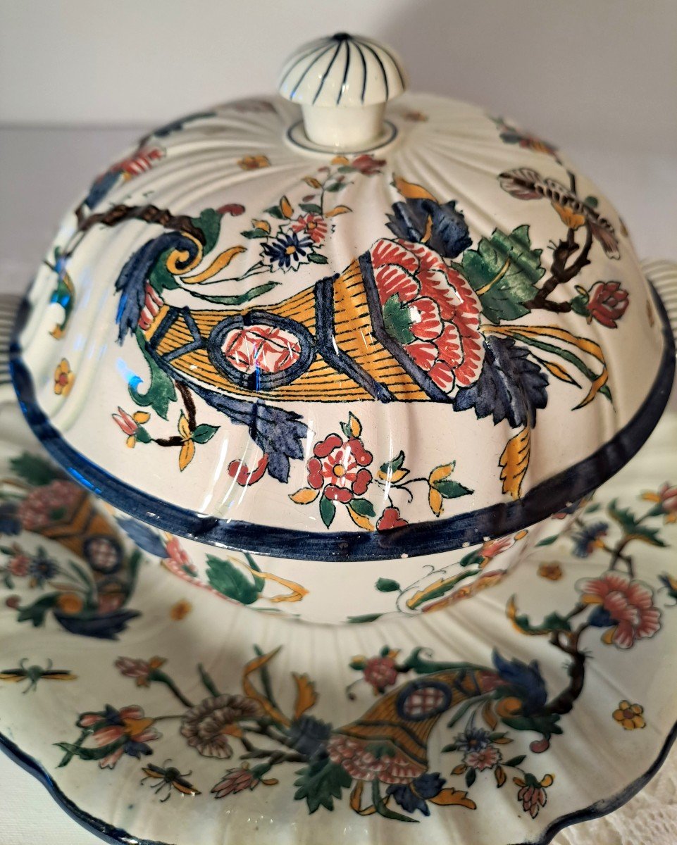 Bouillon Bowl Covered With Ears In Polychrome Earthenware From Gien, XIXth Century-photo-3