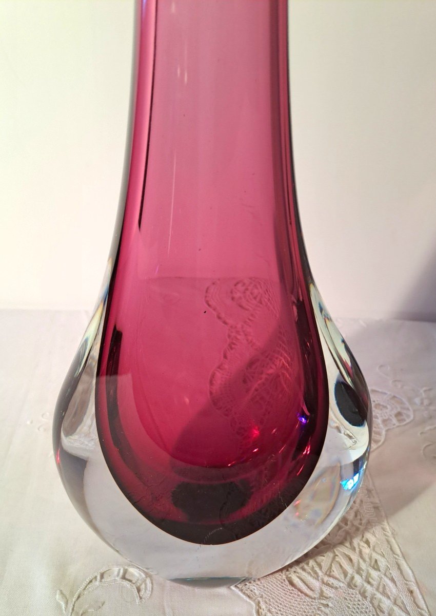 Grand Vase Soliflore Sommerso Par Flavio Poli Pour Seguso Vetri d'Arte, Milieu XXème Siècle-photo-2