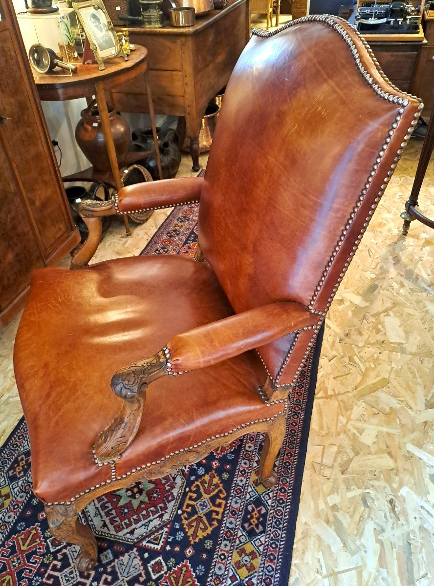 Large Fauteuil Régence Garniture en Cuir, XVIIIème Siècle-photo-8