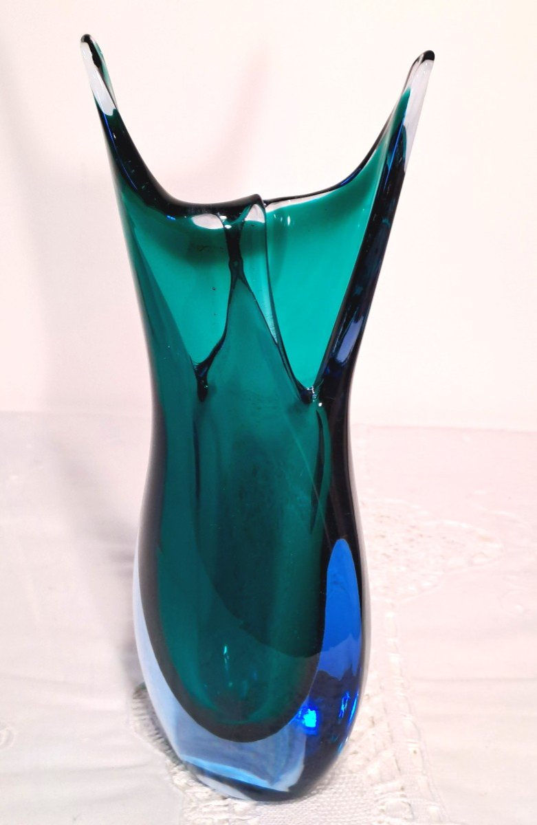 Sommerso Vase With Sliced Neck By Flavio Poli For Seguso Vetri d'Arte, Mid 20th Century-photo-2