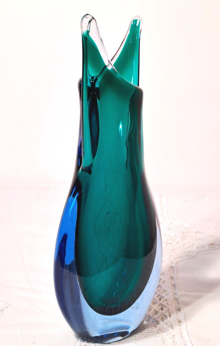 Sommerso Vase With Sliced Neck By Flavio Poli For Seguso Vetri d'Arte, Mid 20th Century-photo-4