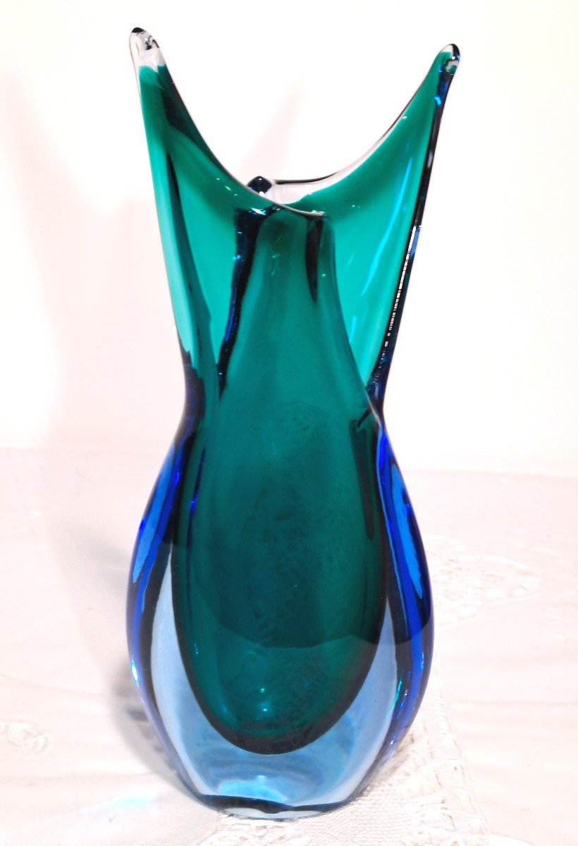 Sommerso Vase With Sliced Neck By Flavio Poli For Seguso Vetri d'Arte, Mid 20th Century-photo-1