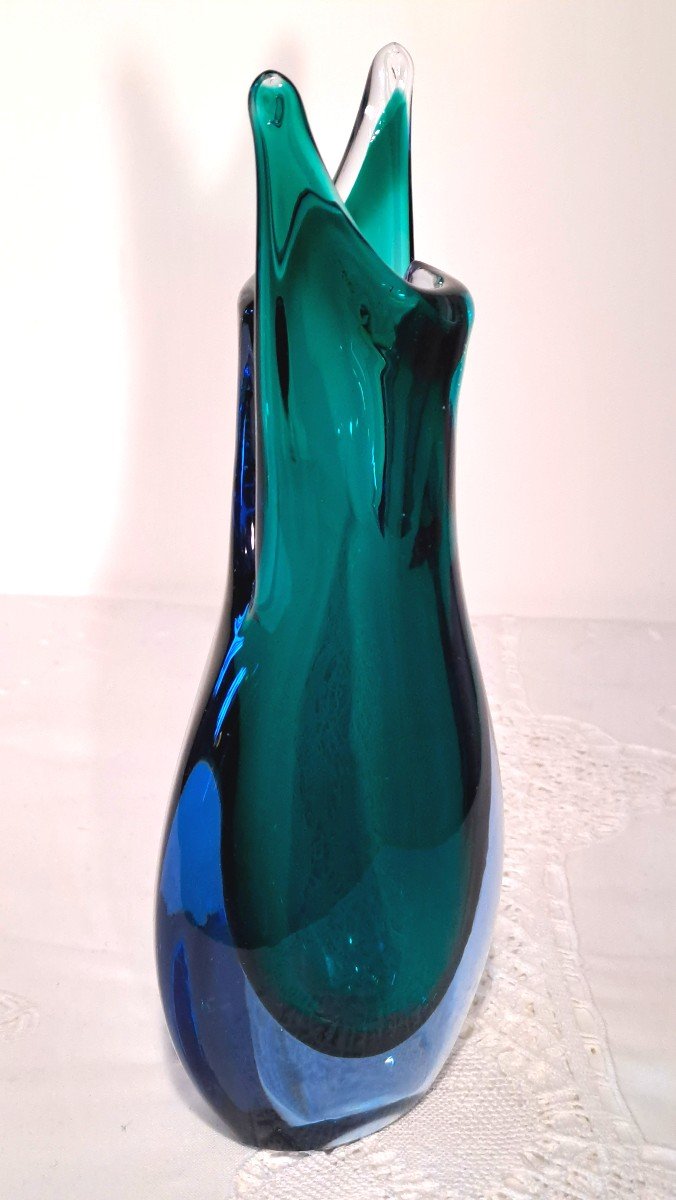 Sommerso Vase With Sliced Neck By Flavio Poli For Seguso Vetri d'Arte, Mid 20th Century-photo-3
