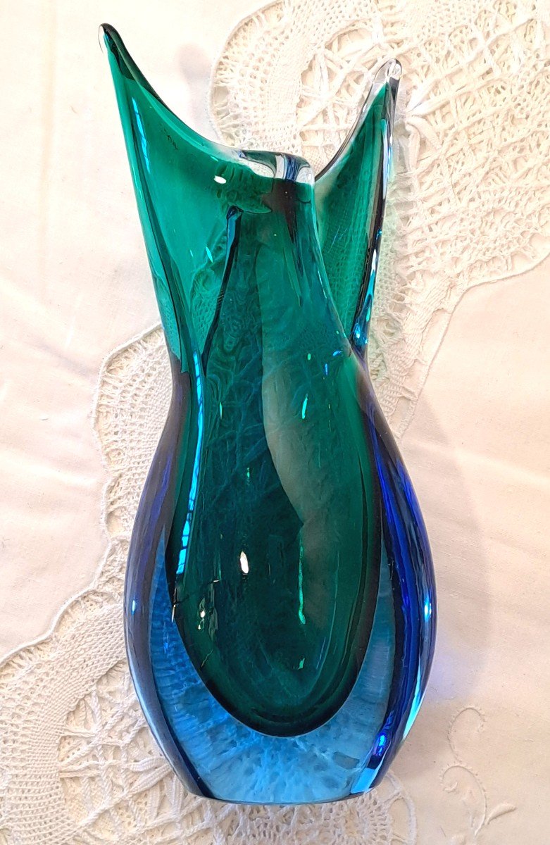 Sommerso Vase With Sliced Neck By Flavio Poli For Seguso Vetri d'Arte, Mid 20th Century-photo-7