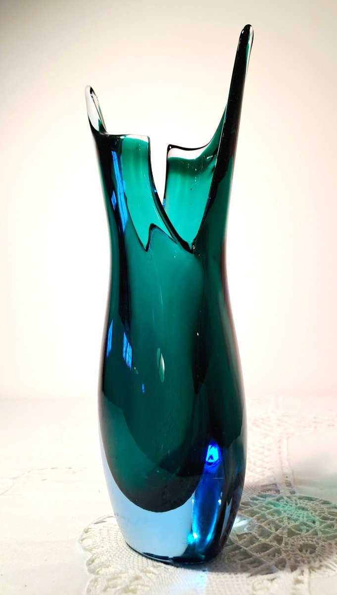 Sommerso Vase With Sliced Neck By Flavio Poli For Seguso Vetri d'Arte, Mid 20th Century-photo-8