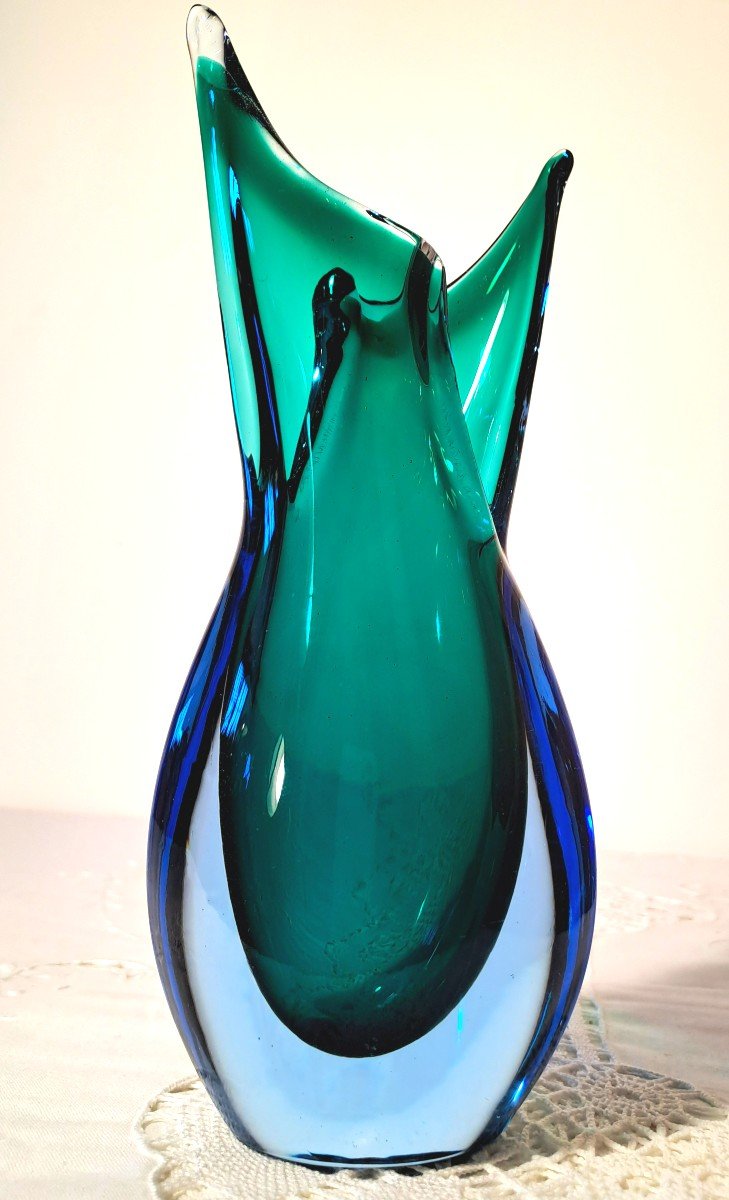 Sommerso Vase With Sliced Neck By Flavio Poli For Seguso Vetri d'Arte, Mid 20th Century