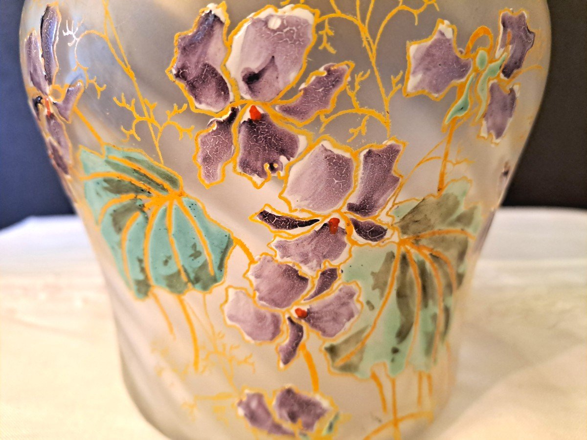 Cookie Bucket Of The Cristalleries Legras, Enamelled Decoration Of Violets, End Of XIXth Century-photo-4
