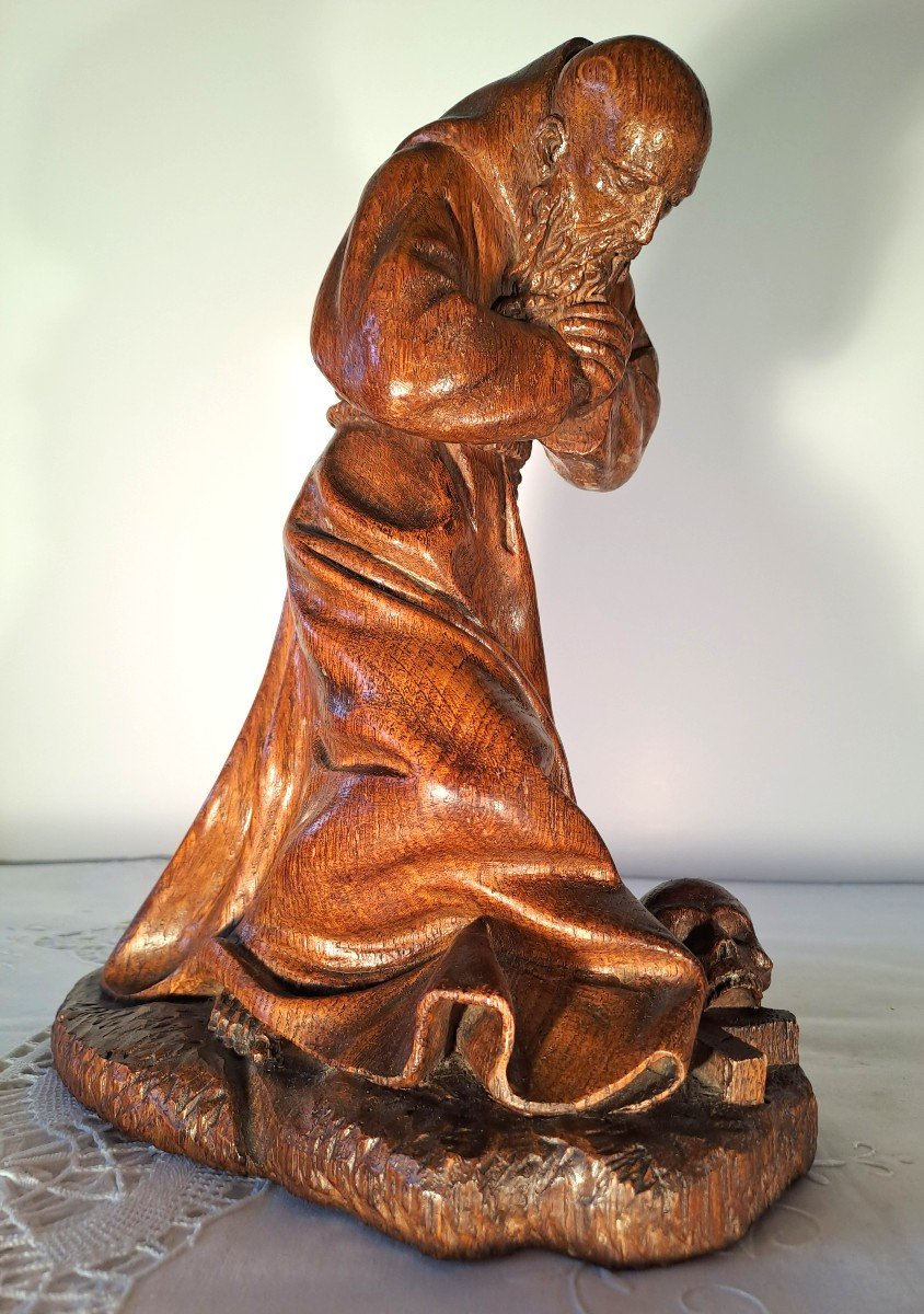 Saint Jerome Penitent, Oak Sculpture, XIXth-photo-3