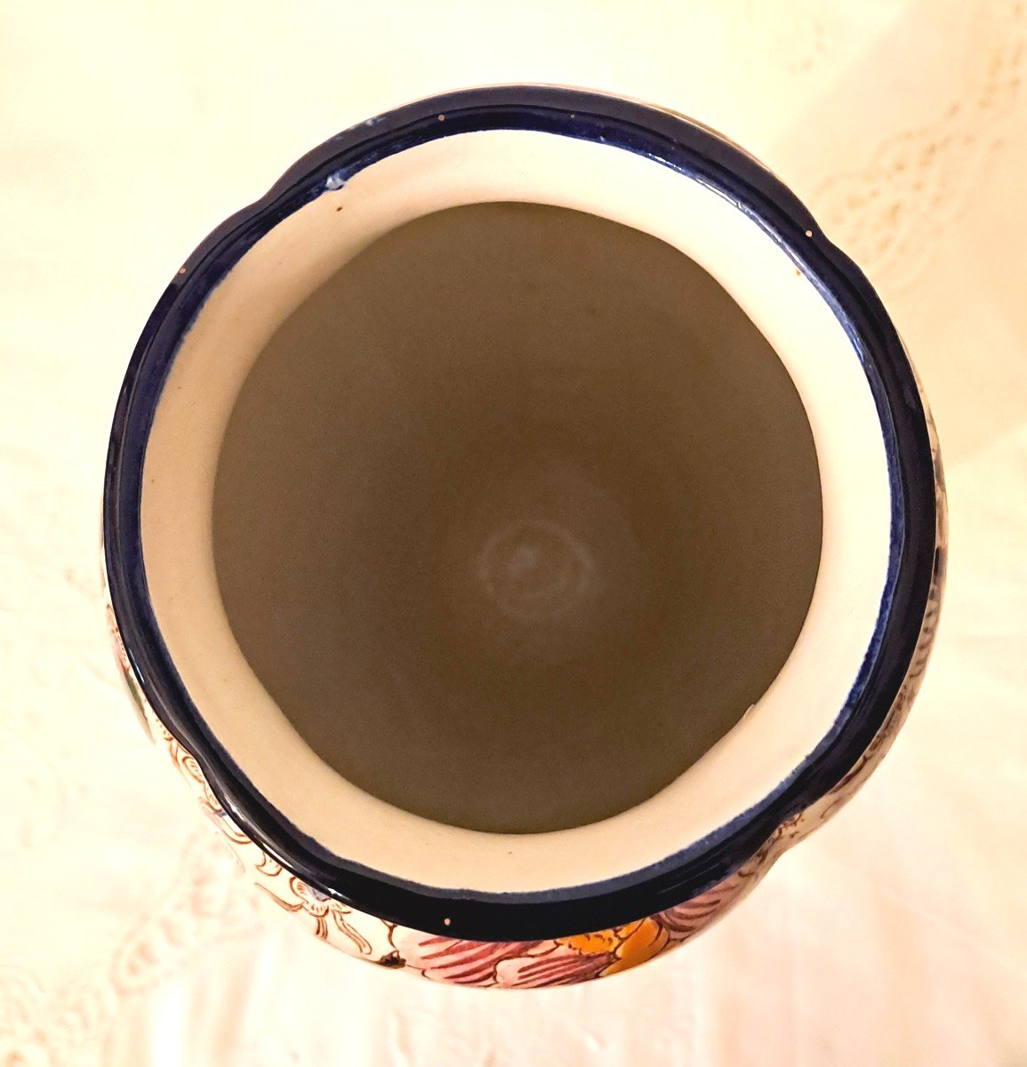 Large Gien Earthenware Vase, Mauves Peonies Decor, XIXth Century-photo-4